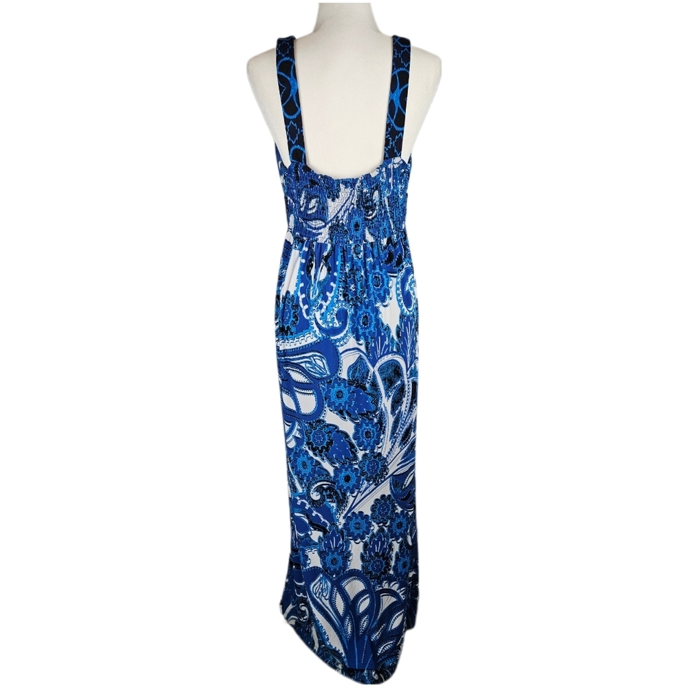 Vintage Beautiful Blue Pattern Maxi Dress, Women's XL - Picture 4 of 8